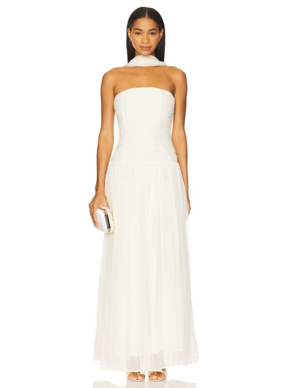 NEW LPA Skye Maxi Dress in Ivory White Formal Scarf Bridal Wedding Gown XxS